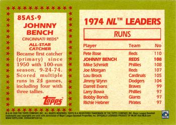 2020 Topps - 1985 Topps Baseball 35th Anniversary All-Stars #85AS-9 Johnny Bench Back