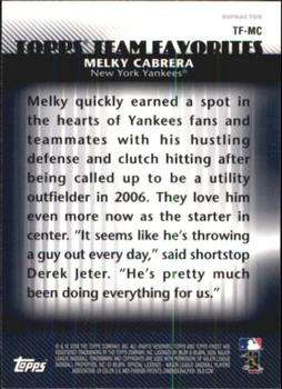 2008 Finest - Topps Team Favorites Refractors #TF-MC Melky Cabrera Back