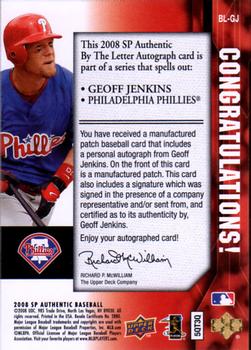 2008 SP Authentic - By The Letter Signatures #BL-GJ Geoff Jenkins Back