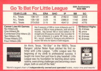 1989 Best Western / American Express Little League 50th Anniversary #NNO Nolan Ryan Back