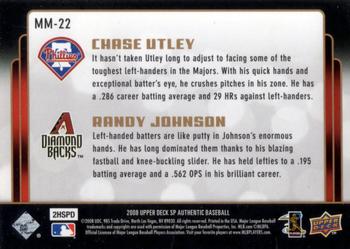 2008 SP Authentic - Marquee Matchups #MM-22 Chase Utley / Randy Johnson Back