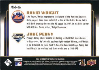 2008 SP Authentic - Marquee Matchups #MM-46 David Wright / Jake Peavy Back