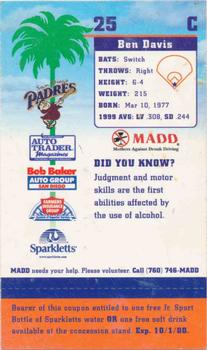 2000 San Diego Padres MADD #NNO Ben Davis Back