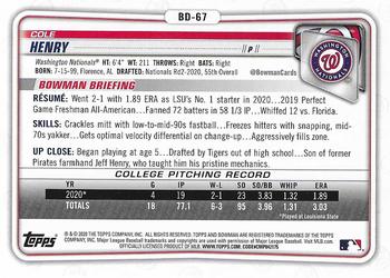 2020 Bowman Draft #BD-67 Cole Henry Back