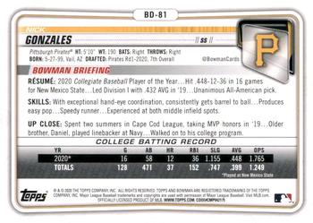 2020 Bowman Draft #BD-81 Nick Gonzales Back