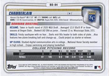 2020 Bowman Draft #BD-84 Christian Chamberlain Back