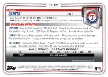 2020 Bowman Draft #BD-126 Evan Carter Back