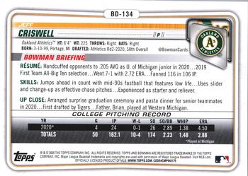 2020 Bowman Draft #BD-134 Jeff Criswell Back