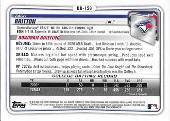 2020 Bowman Draft #BD-158 Zach Britton Back