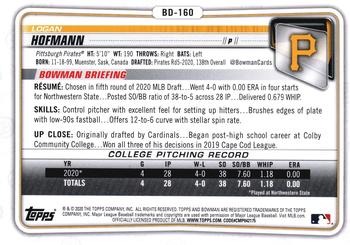 2020 Bowman Draft #BD-160 Logan Hofmann Back
