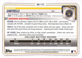 2020 Bowman Draft #BD-173 Hayden Cantrelle Back
