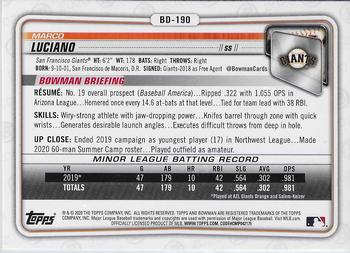 2020 Bowman Draft #BD-190 Marco Luciano Back