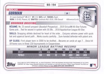 2020 Bowman Draft #BD-194 Nolan Gorman Back