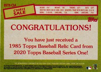 2020 Topps - 1985 Topps Baseball 35th Anniversary Relics (Series Two) #85TR-CSA Chris Sale Back