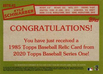 2020 Topps - 1985 Topps Baseball 35th Anniversary Relics (Series Two) #85TR-KS Kyle Schwarber Back