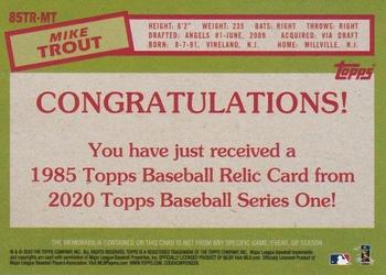 2020 Topps - 1985 Topps Baseball 35th Anniversary Relics (Series Two) #85TR-MT Mike Trout Back