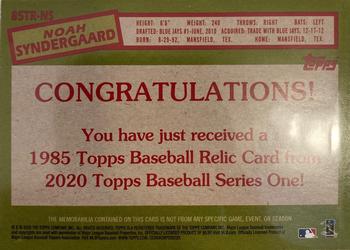 2020 Topps - 1985 Topps Baseball 35th Anniversary Relics (Series Two) #85TR-NS Noah Syndergaard Back