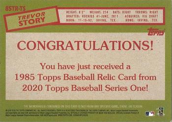 2020 Topps - 1985 Topps Baseball 35th Anniversary Relics (Series Two) #85TR-TS Trevor Story Back