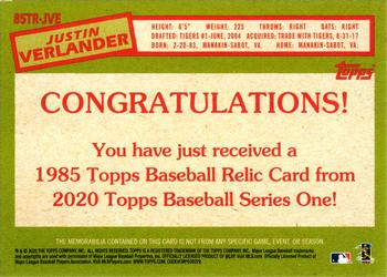 2020 Topps - 1985 Topps Baseball 35th Anniversary Relics Black (Series Two) #85TR-JVE Justin Verlander Back