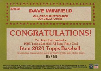 2020 Topps - 1985 Topps Baseball 35th Anniversary All-Stars Relics Gold #85ASR-DWI Dave Winfield Back