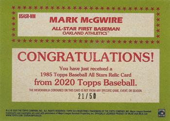 2020 Topps - 1985 Topps Baseball 35th Anniversary All-Stars Relics Gold #85ASR-MM Mark McGwire Back