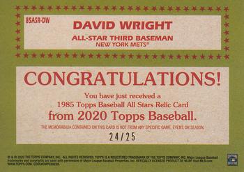2020 Topps - 1985 Topps Baseball 35th Anniversary All-Stars Relics Red #85ASR-DW David Wright Back
