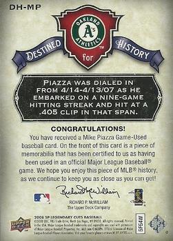 2008 SP Legendary Cuts - Destined for History Memorabilia #DH-MP Mike Piazza Back