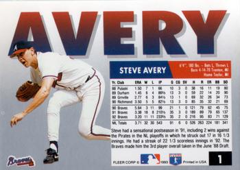 1993 Fleer #1 Steve Avery Back