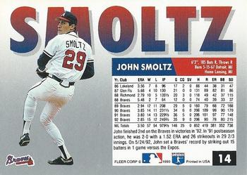 1993 Fleer #14 John Smoltz Back