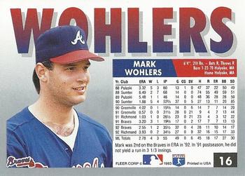 1993 Fleer #16 Mark Wohlers Back