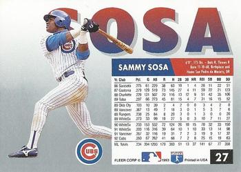 1993 Fleer #27 Sammy Sosa Back