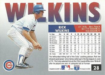 1993 Fleer #28 Rick Wilkins Back