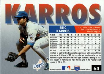 1993 Fleer #64 Eric Karros Back
