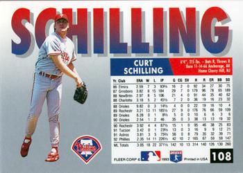 1993 Fleer #108 Curt Schilling Back