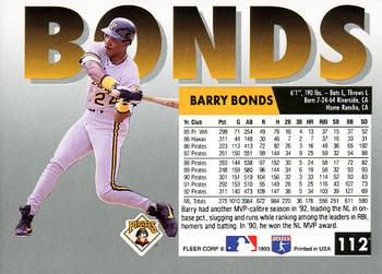 1993 Fleer #112 Barry Bonds Back