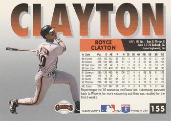 1993 Fleer #155 Royce Clayton Back