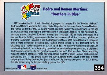 1993 Fleer #354 Brothers in Blue (Pedro Martinez / Ramon Martinez) Back