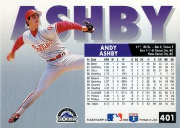 1993 Fleer #401 Andy Ashby Back
