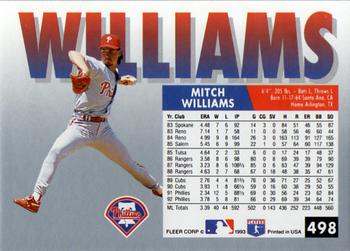 1993 Fleer #498 Mitch Williams Back