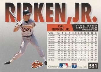 1993 Fleer #551 Cal Ripken, Jr. Back
