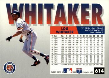 1993 Fleer #614 Lou Whitaker Back