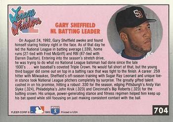 1993 Fleer #704 Gary Sheffield Back