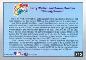 1993 Fleer #715 Unsung Heroes (Larry Walker / Darren Daulton) Back