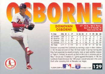 1993 Fleer #129 Donovan Osborne Back