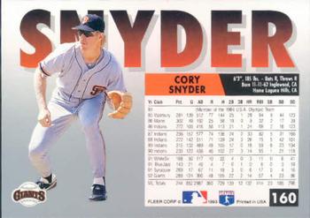 1993 Fleer #160 Cory Snyder Back