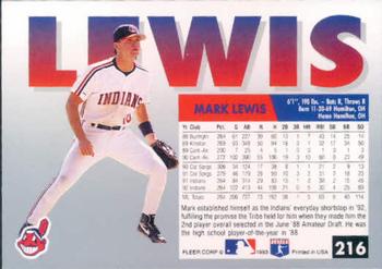 1993 Fleer #216 Mark Lewis Back