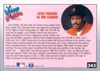 1993 Fleer #345 Cecil Fielder Back