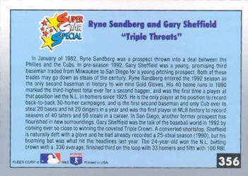 1993 Fleer #356 Triple Threats (Ryne Sandberg / Gary Sheffield) Back