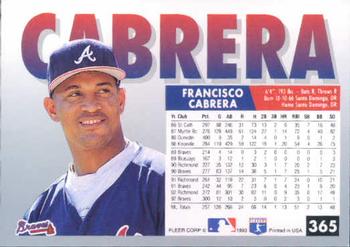 1993 Fleer #365 Francisco Cabrera Back