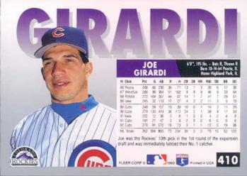 1993 Fleer #410 Joe Girardi Back